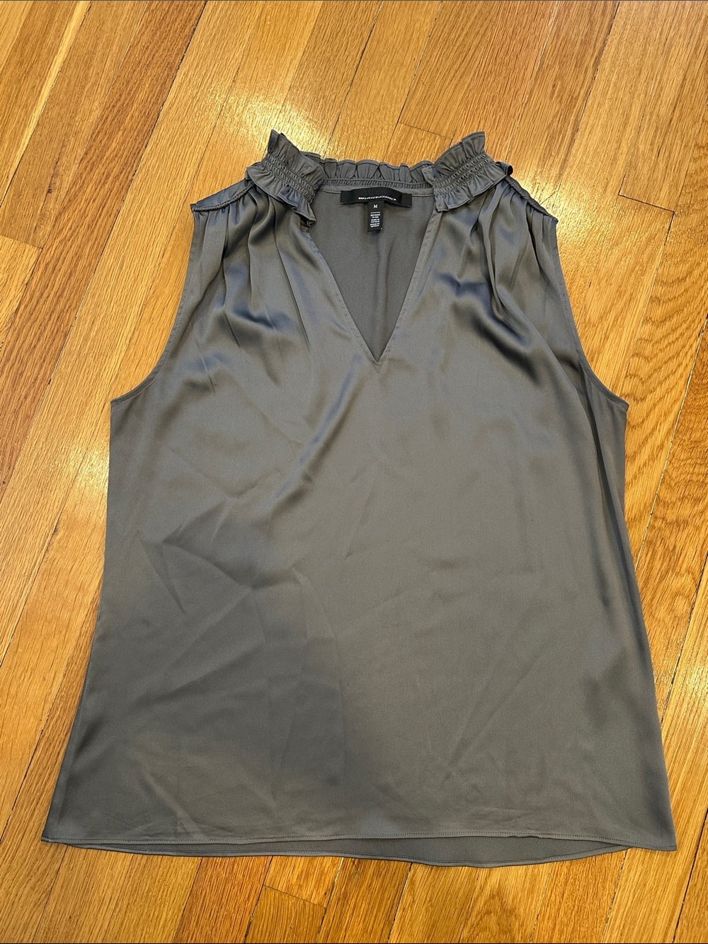 WHBM Gray Sleeveless V-Neck Ruffle Neckline Camisole, size M, like new